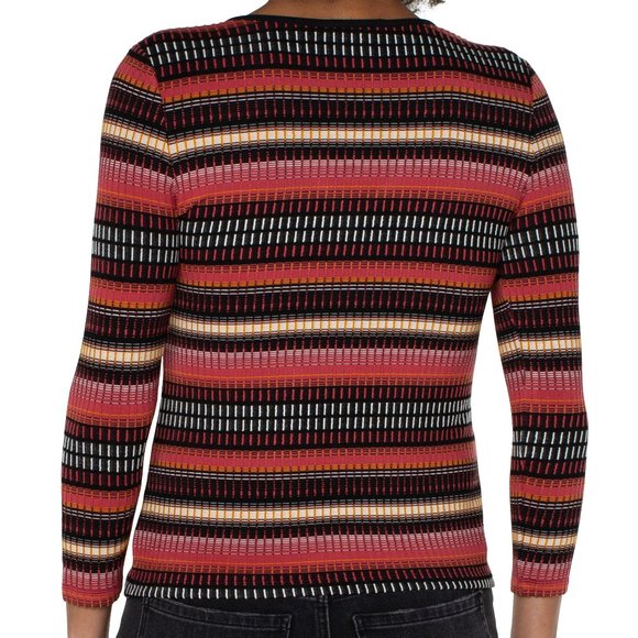 NWT Liverpool Three Fourth Sleeve V Neck Knit Top With Contrast In Multi Cr Abs - Picture 4 of 4